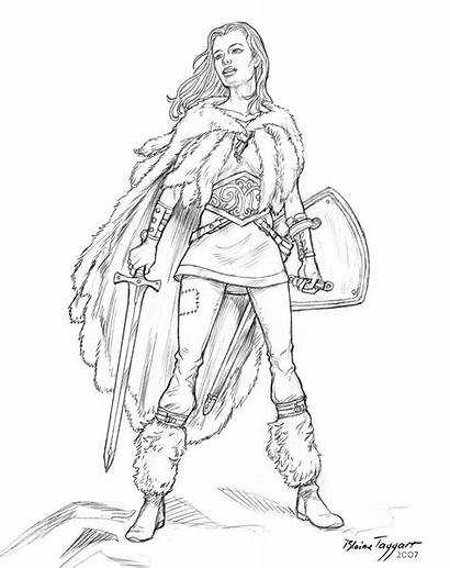 Warrior Coloring Woman Celtic Drawing Pencil Guerrera