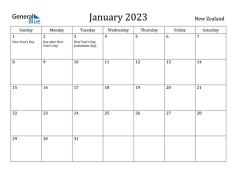January 2023 Calendar With New Zealand Holidays
