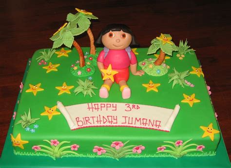 I really like a lofty round layer cake, but rectangular is fine, too. Let Them Eat Cake: Dora the Explorer on rectangular cake