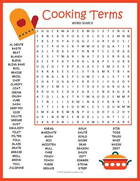 Cooking Terms Word Search Puzzle Word Search Puzzles And Early Finishers