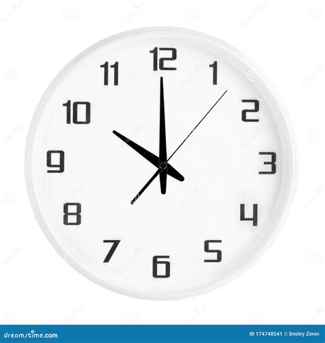 White Round Office Clock Showing Ten O`clock Isolated on White