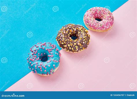 Donuts On A Pastel Pink And Blue Background Minimalism Creative Food