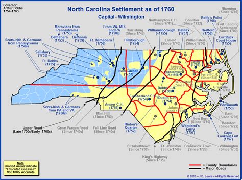 1750 North Carolina County Map