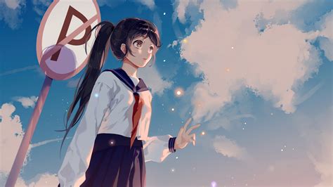 Anime Girl Student Sunrise Scenery Art 4k Pc Hd Wallpaper