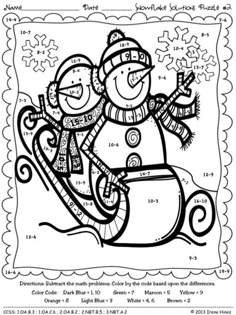 Check out our great selection of 1st grade coloring pages for kids. Snowflake Solutions ~ Math Winter Printables Color By The Code Puzzles | Math, Math for kids ...