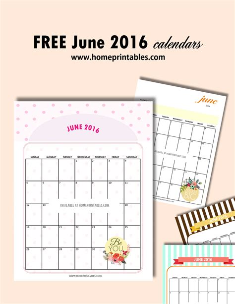 Cute Free Printable Calendars For June 2016 Home Printables