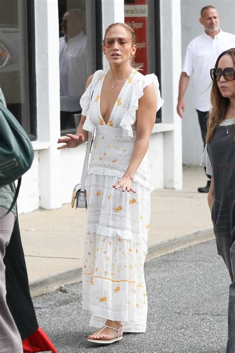 jennifer lopez in a white plunging summer dress was seen out in the hamptons new york 07 06