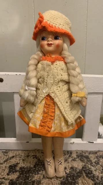 Vintage Polish Cloth Sawdust Doll Celluloid Plastic Mask Face Crochet Clothing 30 00 Picclick