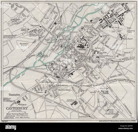 Canterbury Vintage Towncity Plan Kent Ward Lock 1938 Vintage Map
