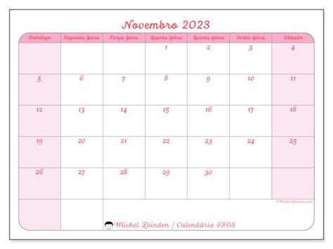 Calendário de novembro de 2023 para imprimir 483DS Michel Zbinden BR