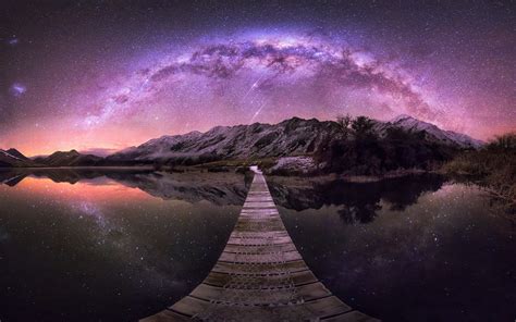 Download Milky Way Mountain Pier Star Sky Galaxy Nature Night Hd Wallpaper