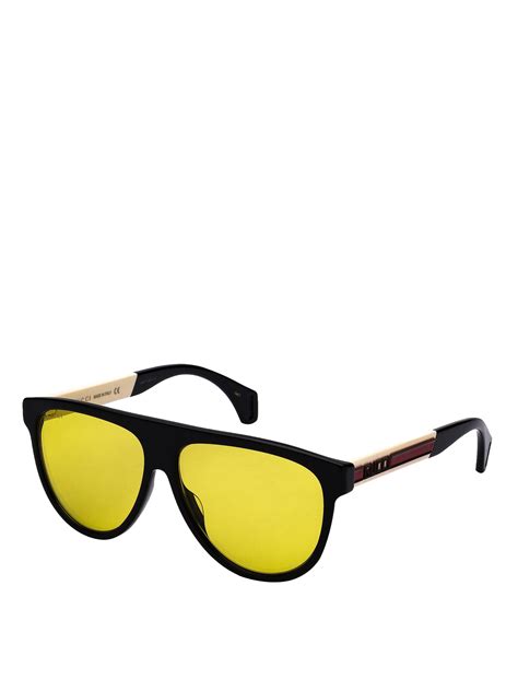 Sunglasses Gucci Yellow Lens Black Round Sunglasses Gg0462s001