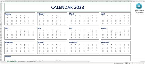 2023 Excel Calendar Spreadsheet Template Free Printable Templates
