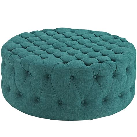 Round Tufted Fabric Ottoman Modern Furniture Brickell Collection