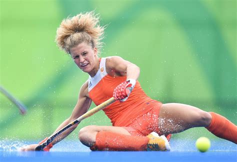 Netherlands Maria Verschoor Slips On The Wet Turf During The Womens Field Hockey Meisjes