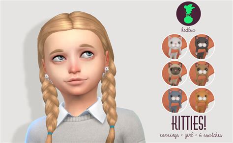 Kitty Earrings For Girls By Kedluu Sims 4 Panda Cc