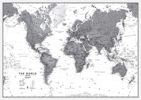World Wall Map Political Black And White