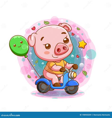 Cute Baby Pig Riding Motorcycle Stock Vector Illustration Of