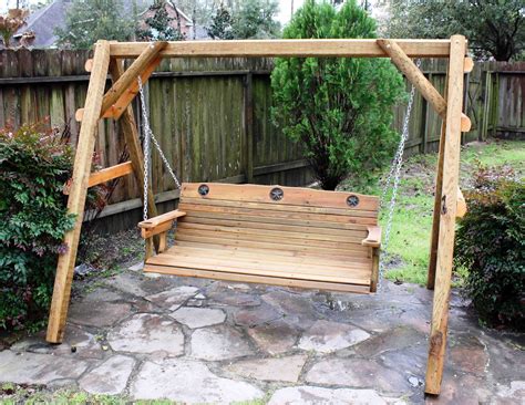 Double swing on frame | Rustic porch swing, Porch swing frame, Porch swing