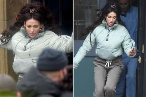 michelle keegan legs it from a pub as she films dramatic brassic series 3 scenes with co star