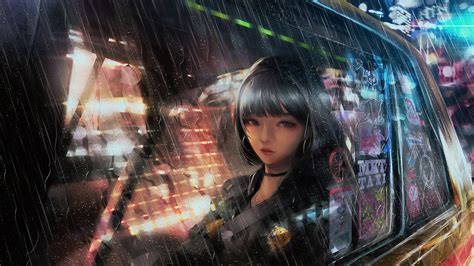 Anime Girl In Taxi Raining Sad Wallpapers Rain Wallpapers