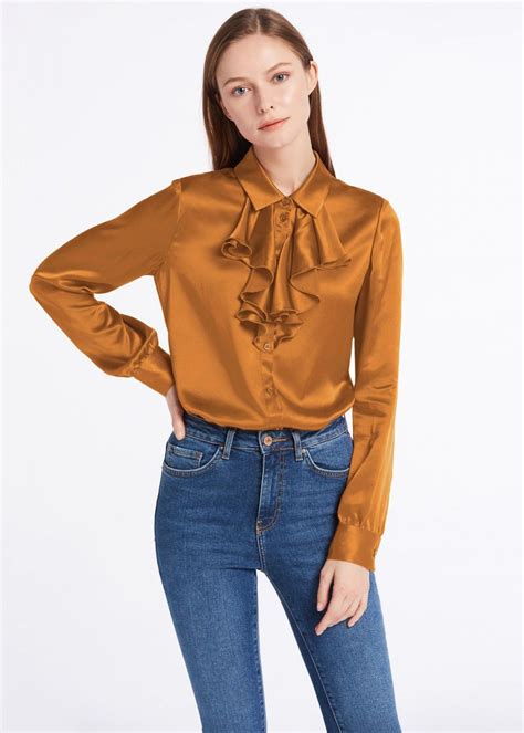 feminine cascade front silk shirt in 2020 satin blouses silk shirt silk slip