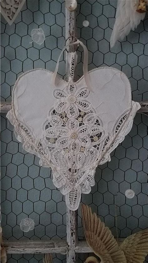 Vintage Lace And Button Shabby Chic Wire Heart French