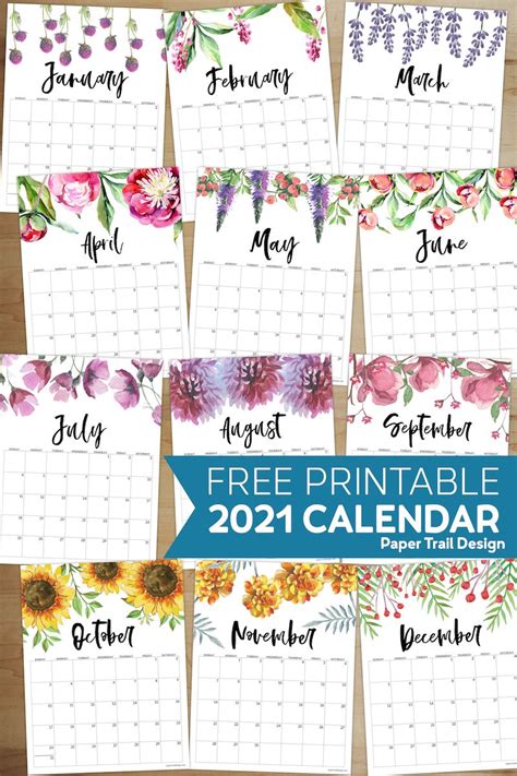 Free Printable Calendar 2021 Floral Paper Trail Design Diy