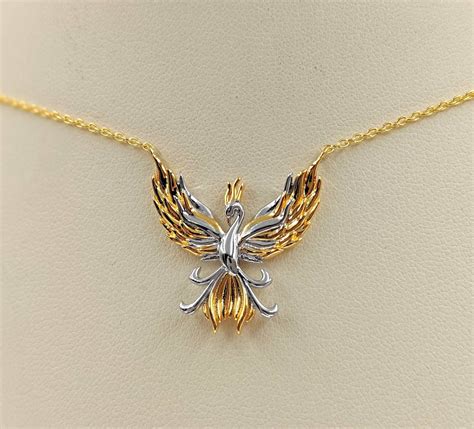 Two Tone Phoenix Rising Necklace 925 Silver And Gold Phoenix Etsy