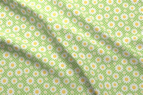 Daisies Fabric Daisy Gingham By Sandityche Daisies Green Etsy
