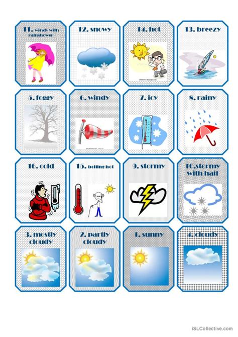Weather Flashcards Vocabulary Flashc English Esl Worksheets Pdf And Doc