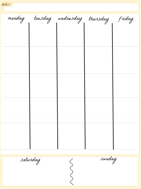 5 Day Weekly Calendar Template
