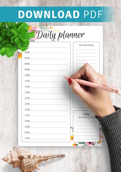 printable daily hourly planner  flowers