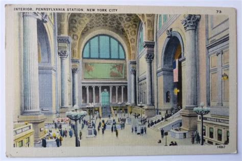 Pennsylvania Rail Station Interior Passengers New York City Ny Linen