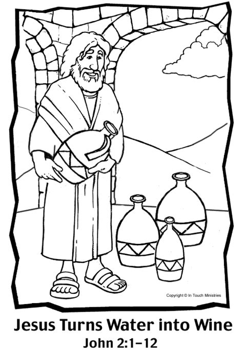 jesus turns water  wine coloring page sermonskid
