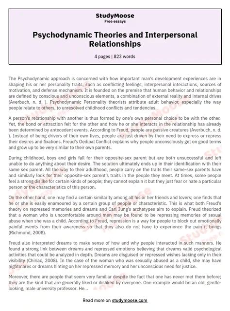 Psychodynamic Theories And Interpersonal Relationships Free Essay Example