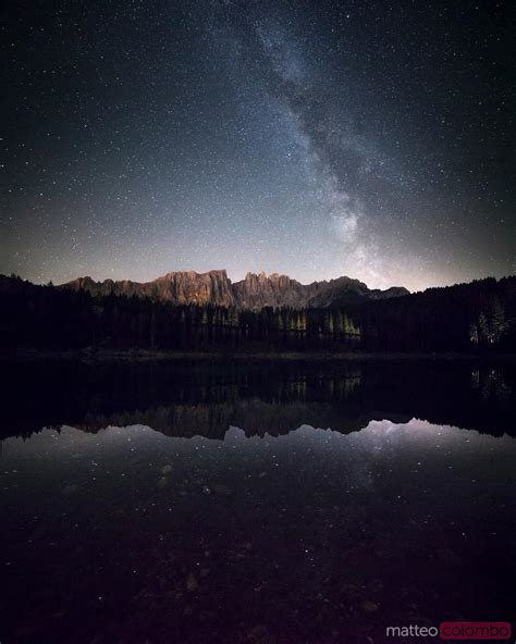 Milky Way Over Lake Carezza In The Dolomites Royalty Free Image