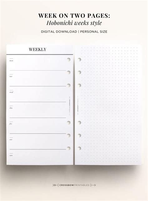 Printable Personal Hobonichi Printable Planner Personal Weekly Calendar