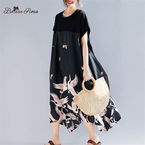 Belinerosa 2019 Summer Holiday Casual Style Shirt Dresses Elegant Printing Irregular Hem Black