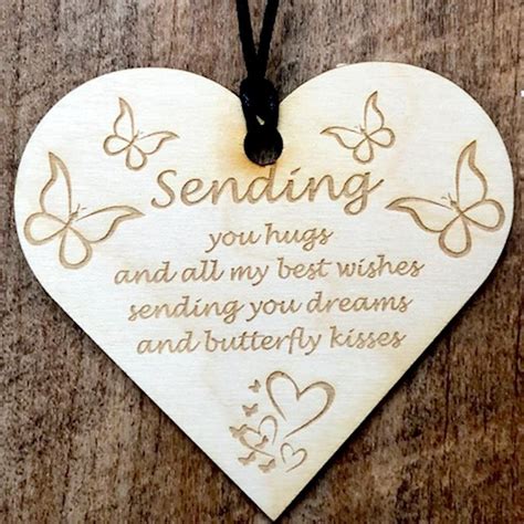 Sending You Hugs Kisses And Wishes Wooden Heart Plaque T Etsy Uk