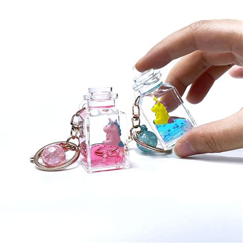 Cute Unicorn Glitter Keychain Quicksand Acrylic Animal Keyring Floating