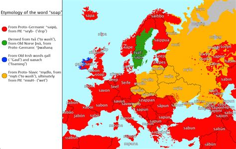Etymology Map For The Word Soapin European Languages Etymologymaps