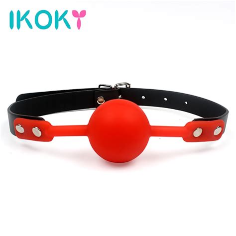 Ikoky Adult Games Mouth Gag Silicone Ball Oral Fixation Pu Leather Band