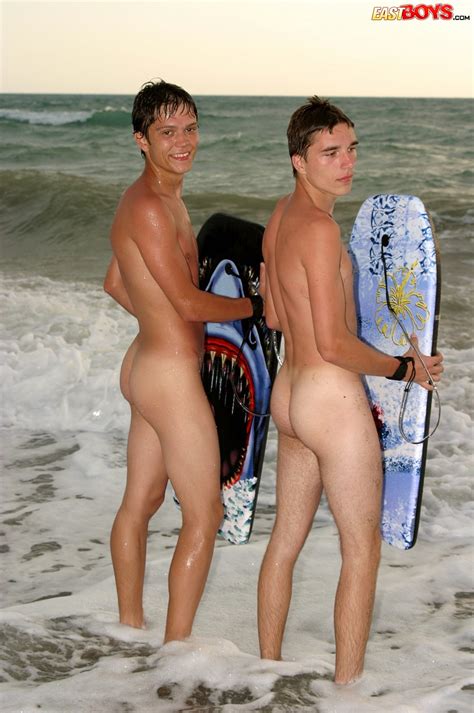 Twinks At The Beach For Body Boarding Fun In The Nude And A Bit Of Cock