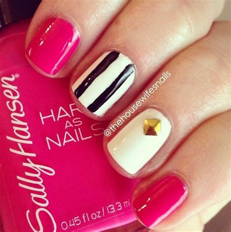 Cute Pink With Stripes Easy Nail Art Gel Nails At Home Diy Nails