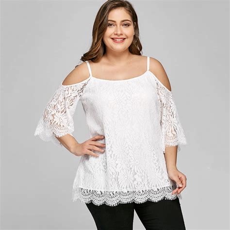 Wipalo Women Fashions Plus Size 5xl Cold Shoulder Lace Blouses Summer White Womens Tops
