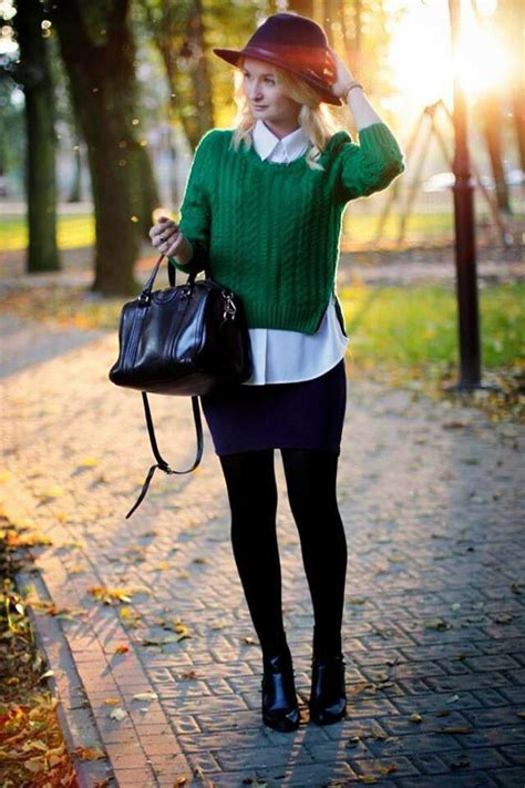Outfit Con Suéter Verde Y Sombrero Invierno 2016 Outfits Suéter