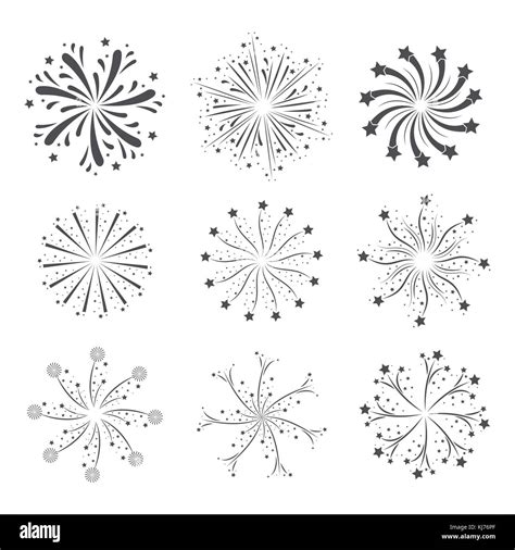 Fireworks Flashes Set In Grayscale Silhouette Over White Background Stock Vector Image And Art Alamy