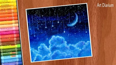 Moon Easy Night Sky Oil Pastel Drawing Kuin Kapal