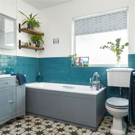 Teal tiles together with the marble sink and iron cranes ensure the. Bathroom ideas, designs, trends and pictures | Ideal Home